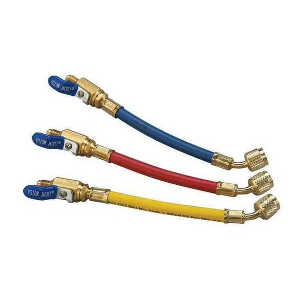 Yellow Jacket Hose Set,9 in L,Blue/Red/Yellow,800 psi 25980
