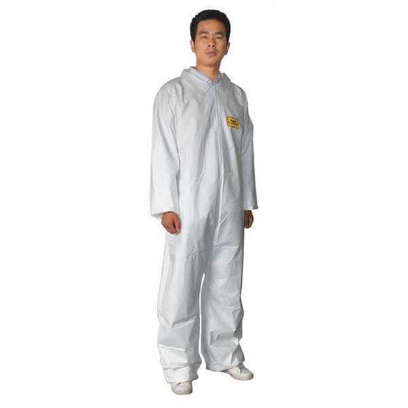 Condor Collared Disposable Coveralls, 3XL, White, zipper 30C567
