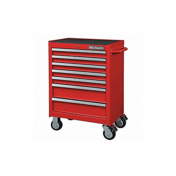 WESTWARD Rolling Tool Cabinet, 7-Drawers, Gloss Red, 27" W x 19" D x 39.5" H
