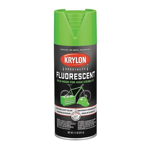 Krylon Spray Paint, Flourescent Green, Gloss, Solvent, 11 oz K03106888