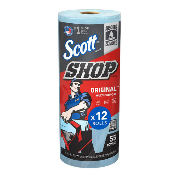 Scott® Shop Towels, 10 1/2" x 11", Blue, 12 Rolls/55 Each