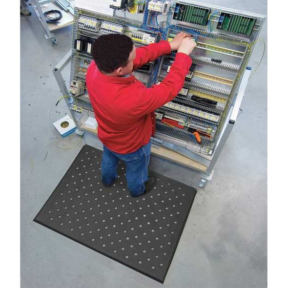 Antifatigue Mat, Nitrile Rubber Blend Foam, Mini-Diamond Studded Top, 24 in W x 3 ft L, Black