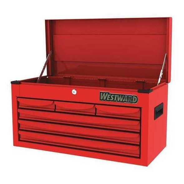 WESTWARD Top Chest, 6-Drawers, Powder Coated Red, 26" W x 12" D x 14" H