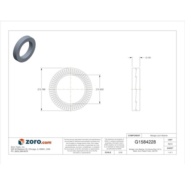 Wedge Lock Washer, For Screw Size 1-2 in Steel, Zinc Plated Finish, 200 PK  2397