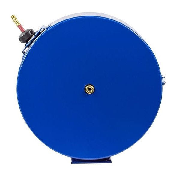 Spring Return Hose Reel, 1/4 in Hose Diameter, 50 ft Length, 300 psi Max. Pressure, Brass, Blue