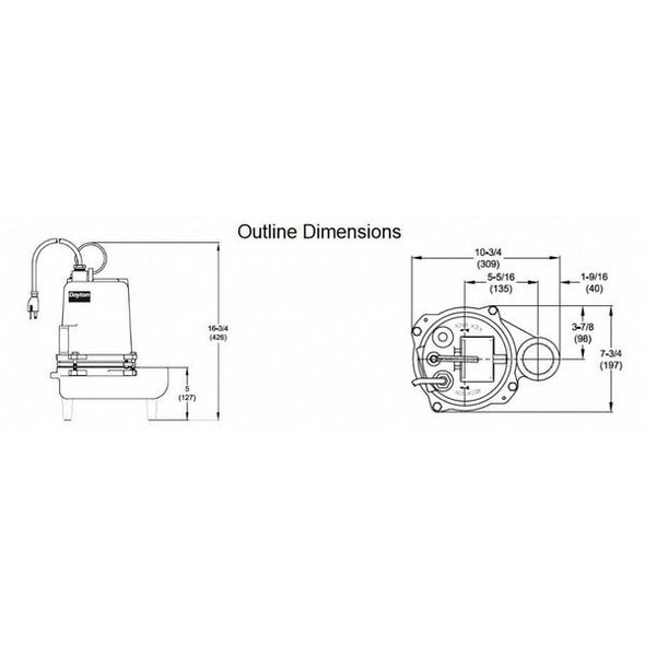 Dayton 1/2 HP 2" Manual Submersible Sewage Pump 230V 4HU81