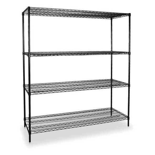 Wire Shelving Unit, 18"D x 48"W x 63"H, 4 Shelves, Black