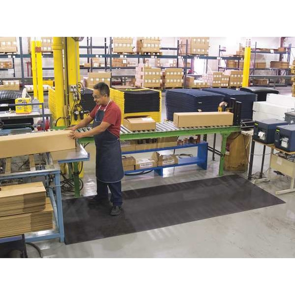 Antifatigue Mat, 12 ft. L x 3 ft. W, 3/8" Thickness, Closed Cell PVC Foam, Pebble, Black