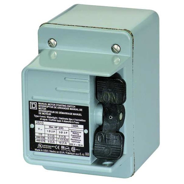 Square D Manual Motor Starter, 2 P, 1 Phase, Toggle, 16 A 2510FW2