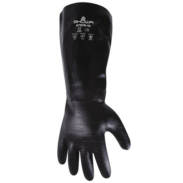 6797R Chemical Resistant Gloves, PVC, 18 in L, 18 mil, Black, 10, 1 PR