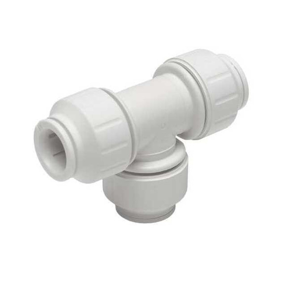 John Guest Push-Fit Tee Fitting, 1/2 in Tube Size, Plastic, White PEI0220
