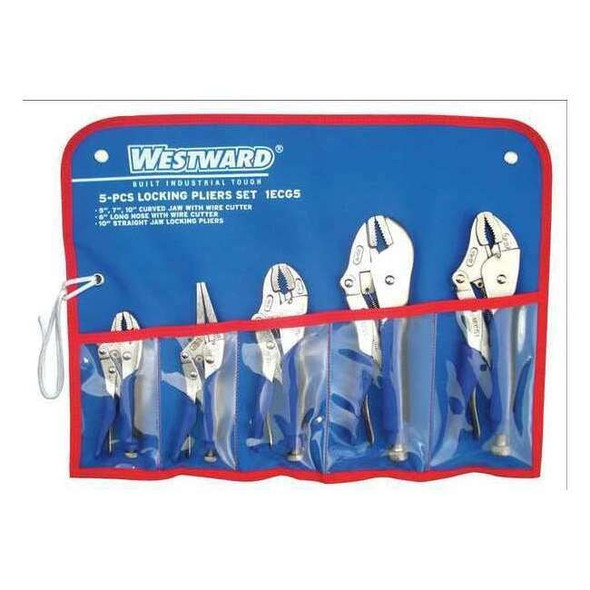 Westward 5 Piece Locking Pliers Set Ergonomic Handle 1ECG5