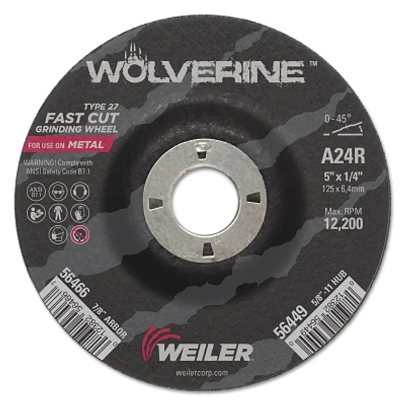 Wolverine® Grinding Wheel, 5 in dia x 7/8 in Arbor x 1/4 in Thick, AO, 24R