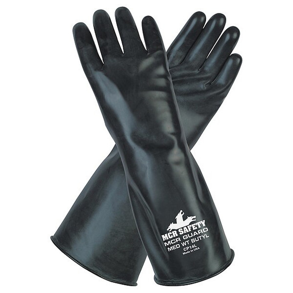 CP14 Chemical Resistant Gloves, Butyl, 14 in L, 14 mil, Black, M, 1 PR