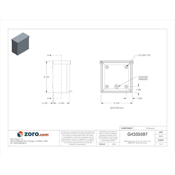 Wiegmann Enclosuresr,Mtlic,8In.Hx 8In.Wx4In.D RSC080804GNK