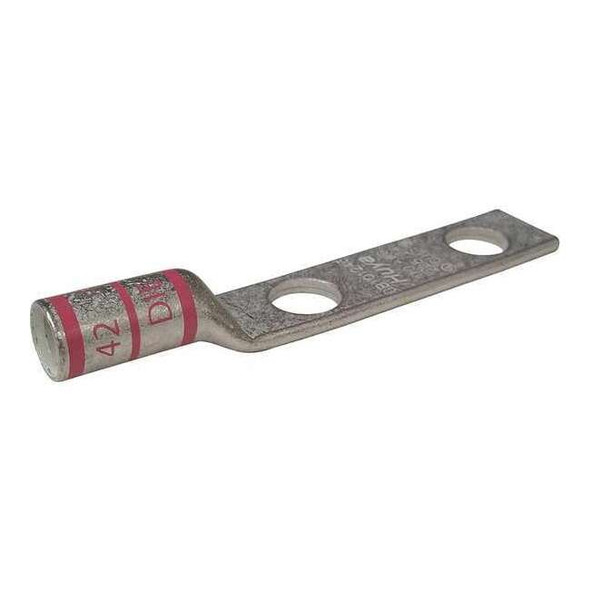 Two-Hole Compression Lug, 1/0 AWG Max, 3/8 in Stud, Long Barrel, Copper, Pink