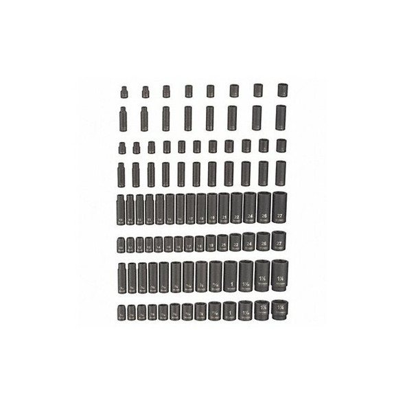 3/8 in, 1/2 in Drive Impact Socket Set, SAE/Metric, Black Oxide, 94-Piece