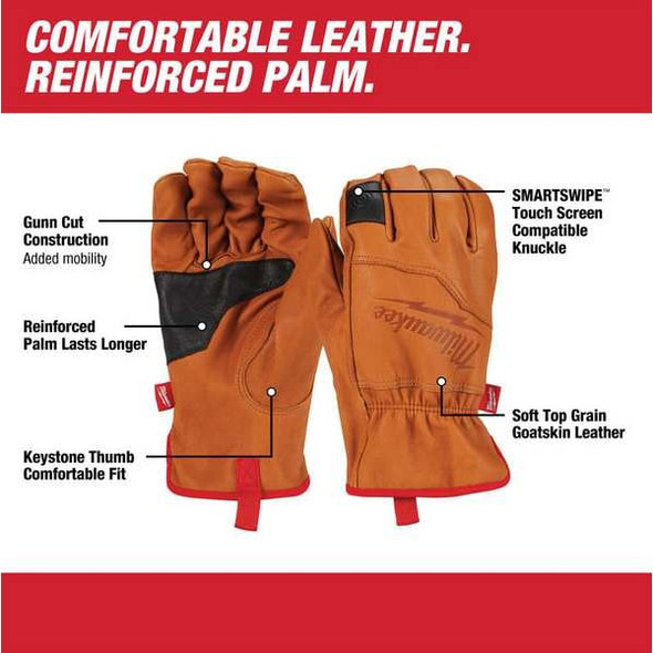 Milwaukee Tool Goatskin Leather Work Gloves,L,PR 48-73-0012