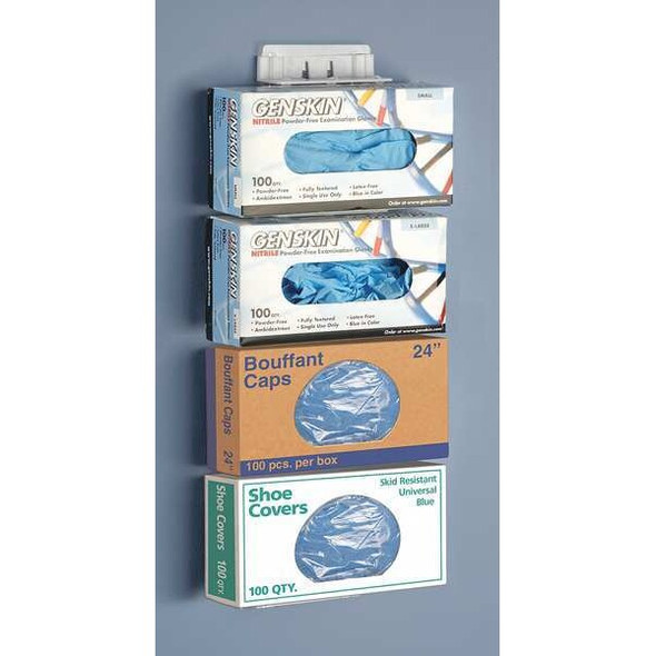 Holder, PETG/Polycarbonate, Holds Glove Boxes/Face Masks/Shoe Covers ,White