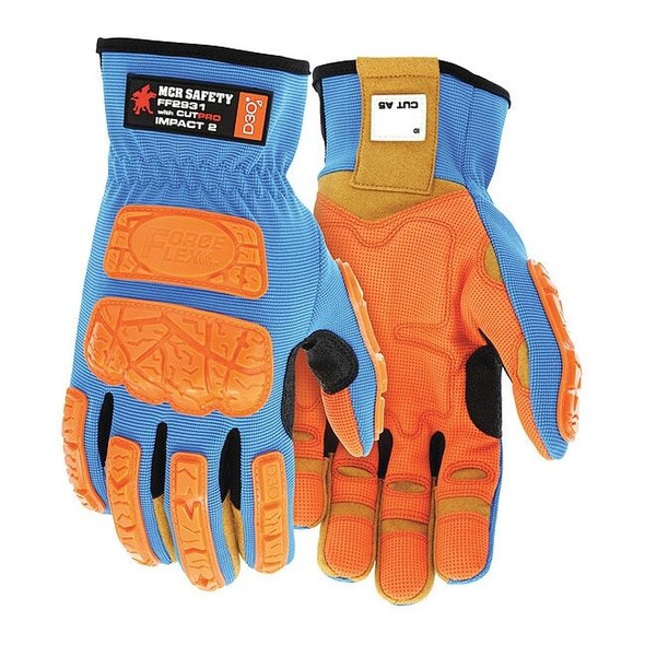 FF2931 Mechanics Gloves, Synthetic Leather Palm, Spandex Back, XL, Beige/Blue