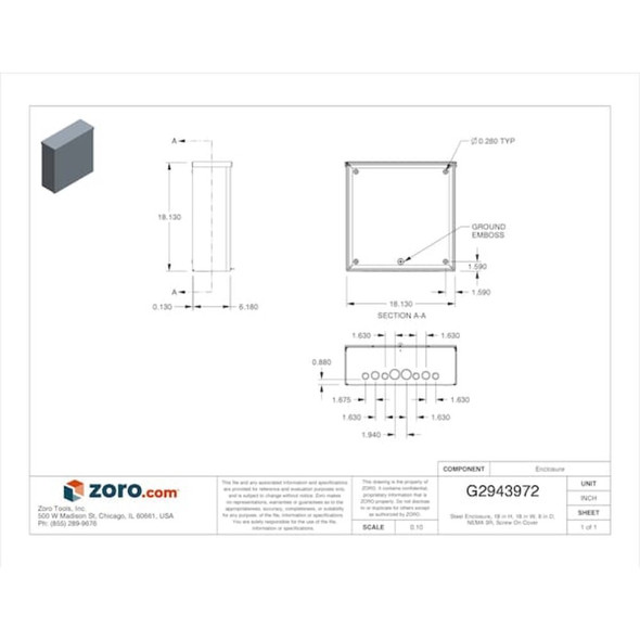 Padlockable Hasp Electrical Enclosures, 18 in H, 6 in D, 18 in W, 3R, Steel  RSC181806G