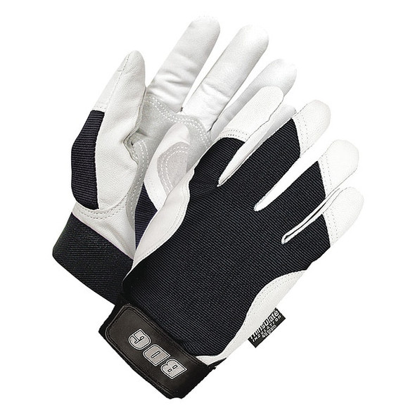 X-Site Mechanics Gloves, Goatskin Palm, Spandex Back, XL, Black/White