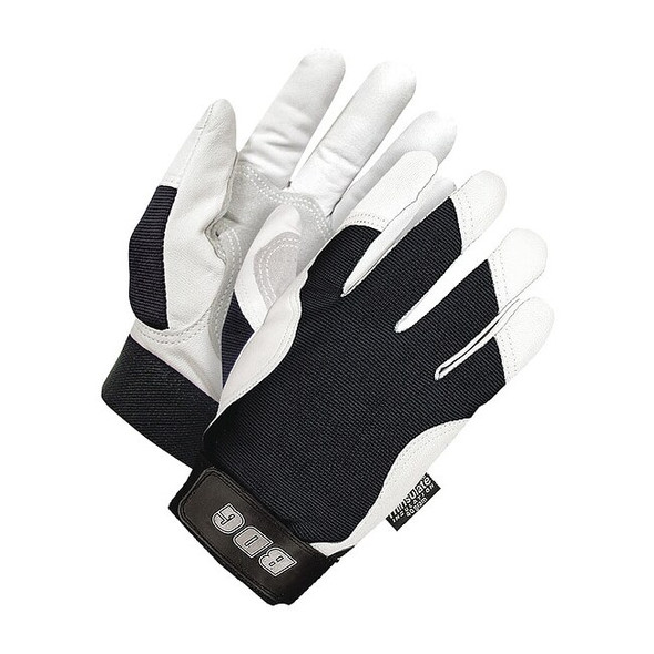 X-Site Mechanics Gloves, Goatskin Palm, Spandex Back, XL, Black/White