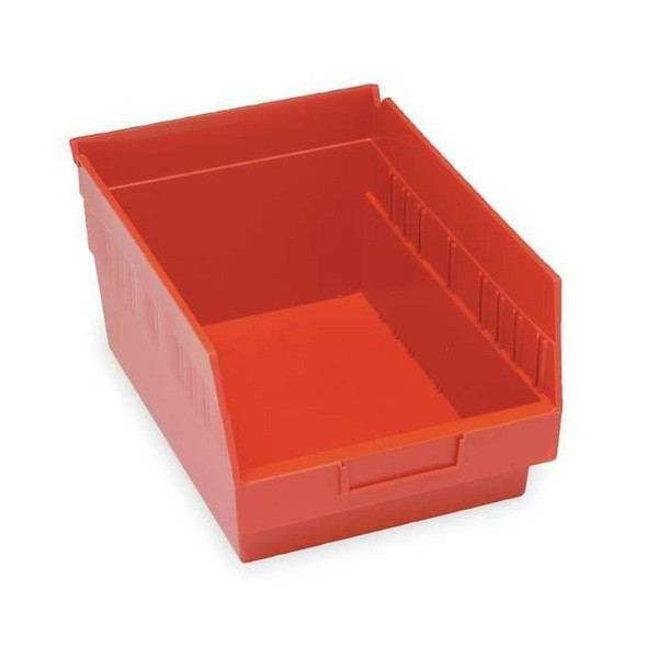 Shelf Storage Bin, Polypropylene, Red, 6 in H, 11 1/8 in W, 17 7/8 in L