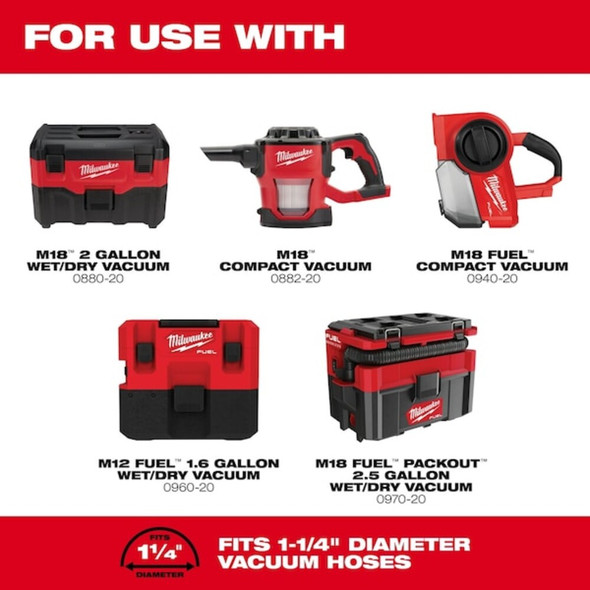 Milwaukee Tool Vacuum Adapter,1 7-8 in L,Plastic 49-90-2018