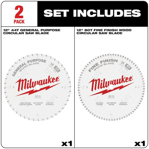 Milwaukee Tool Circular Saw Two-Pack Wood Cutting Blades 12" 44T + 80T 48-40-1232