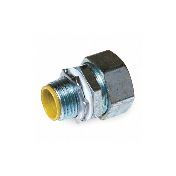 Conduit Fitting Connector, 3 in, Liquid-Tight, Steel, Electro Zinc Plated, Gray