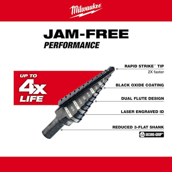Milwaukee Tool Step Cone Drill,3/16in to 7/8in,HSS 48-89-9204