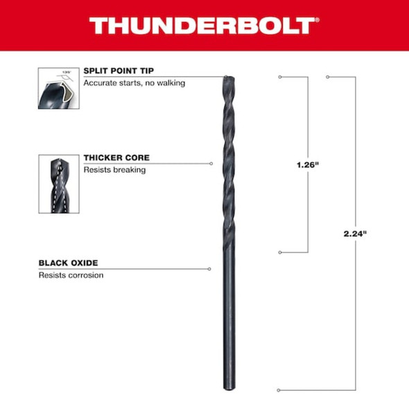 Milwaukee Tool 3-32" Thunderbolt Black Oxide Drill Bit, PK2 48-89-2712