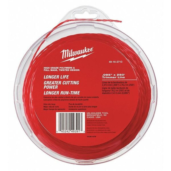 Milwaukee Tool Trimmer Line,250 ft. L,0.095" dia. 49-16-2713 Milwaukee Tool Trimmer Line,250 ft. L,0.095" dia. 49-16-2713