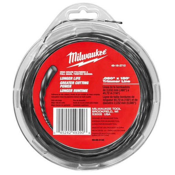 Milwaukee Tool Trimmer Line,150 ft. L,0.080" dia. 49-16-2712 Milwaukee Tool Trimmer Line,150 ft. L,0.080" dia. 49-16-2712