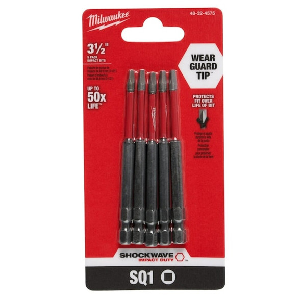 3-1-2 in. Square Recess No 1 SHOCKWAVE Impact Duty Power Bit (5 pk)  48-32-4575