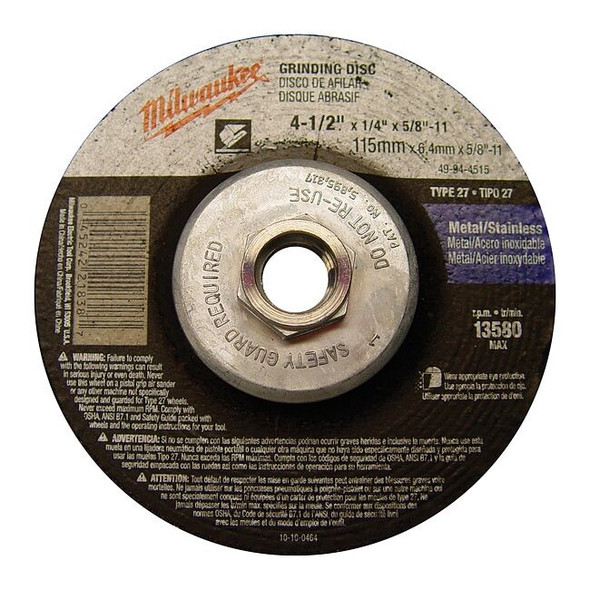 Milwaukee Tool 4-1/2" x 1/4" x 5/8-11" Grinding Wheel (Type 27) 49-94-4515
