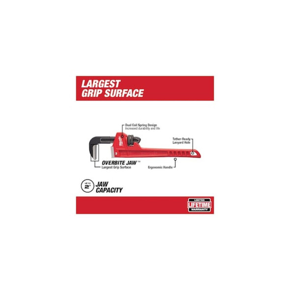 Milwaukee Tool 12 in L 2 in Cap. Alloy Steel Straight Pipe Wrench 48-22-7112