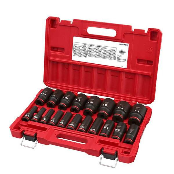 Milwaukee Tool 1/2 in Drive Impact Socket Set, SAE, 19 pc. pcs 49-66-7012