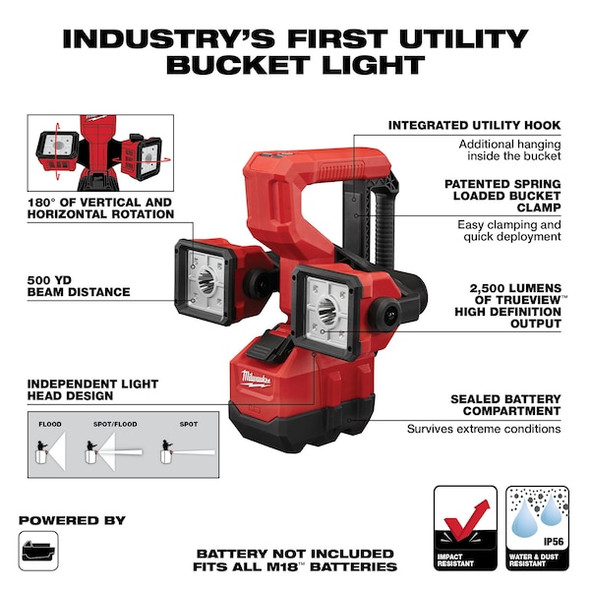 Milwaukee Tool Cordless Work Light,Bare Tool,10.5 lb 2122-20
