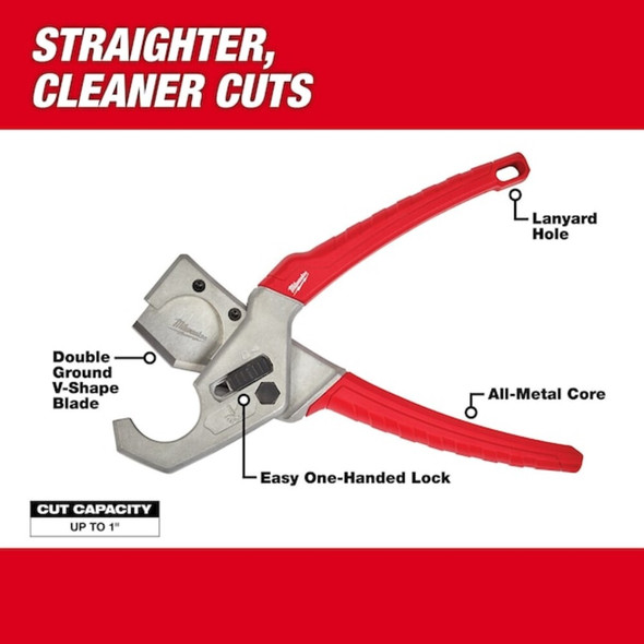 Lever Tubing Cutter for PEX, Plastic and Rubber, 1 in OD Cutting Cap, 9 in L  48-22-4204