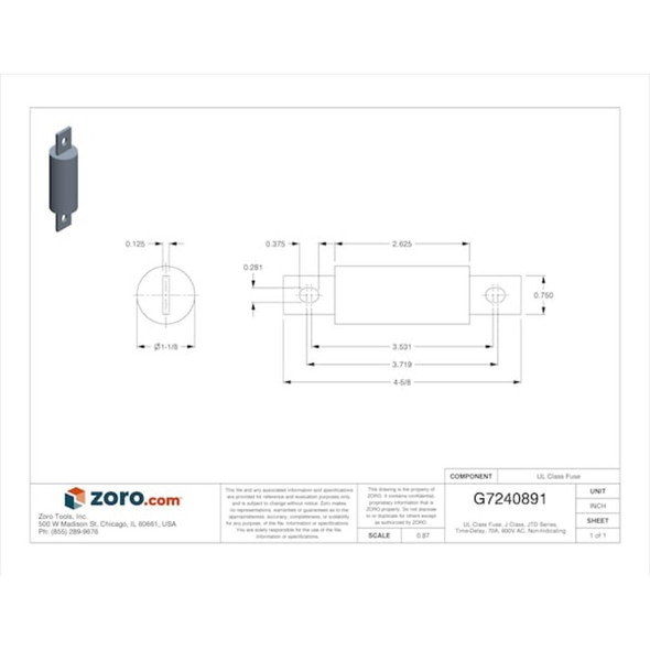 UL Class Fuse, J Class, Time-Delay, 70A, 600V AC, Non-Indicating  JTD070