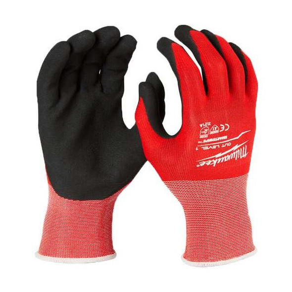 Coated Gloves, Nitrile, Sandy, Palm, Not Rated Abrasion Level, Red, XL 12 PK