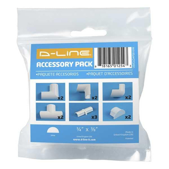 D-Line Accessory Multipack, 2 in L, 3/4 in W, 1 Channel, PVC, White US/CLOAP2010W