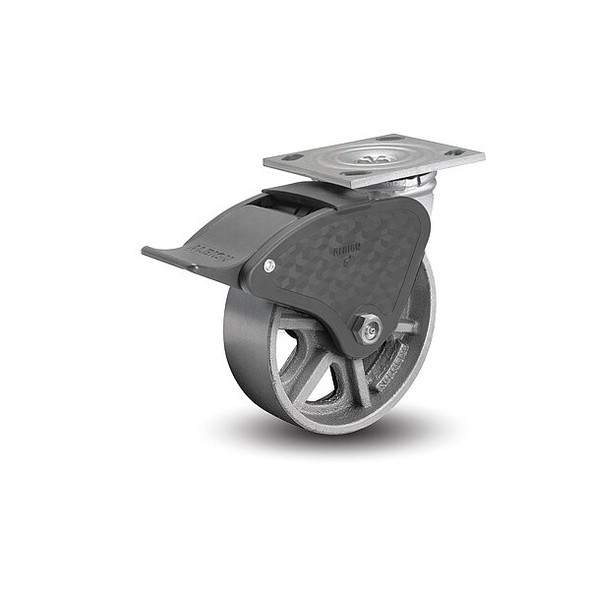 6" X 1-7/8" Cast Iron Swivel Caster, Total Lock Brake, Loads Up To 1250 lb