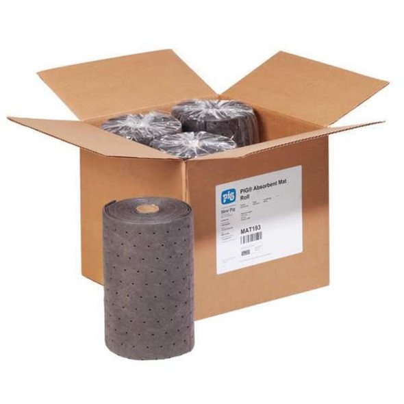 Pig Sorbent Roll, 7 gal, 10 in x 25 ft, Universal, Gray, 4 PK MAT193