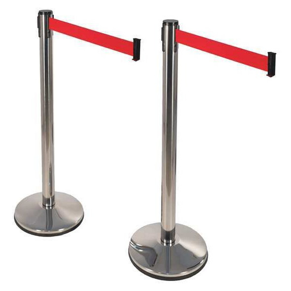 Retracta-Belt Prime Belt Barrier,Sloped,Stainless Steel,PK2 100PS1-RD-2PK
