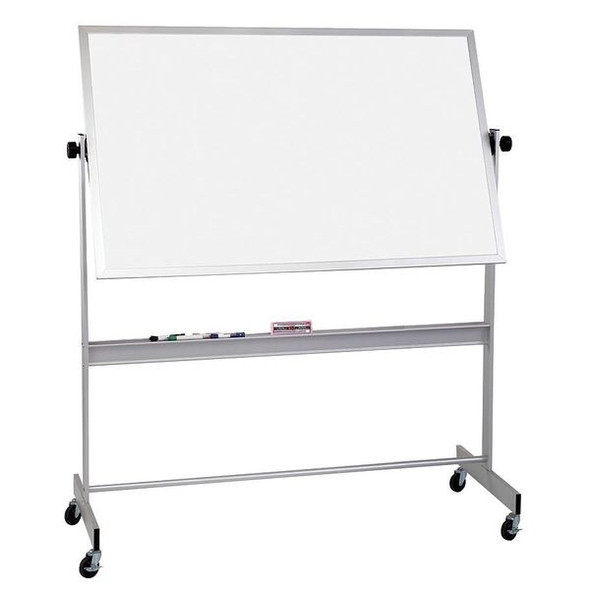Dry Erase Board, Porcelain, 48 in, 72 in, Aluminum Frame, White, Gloss