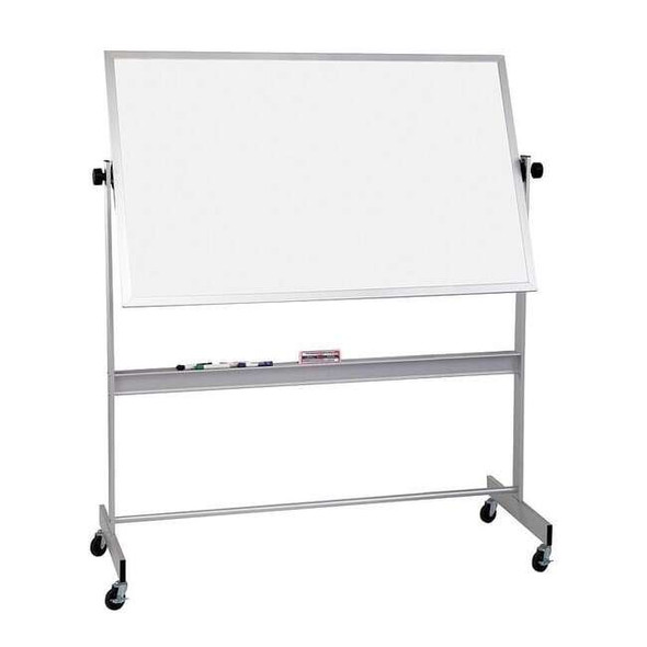 Dry Erase Board, Porcelain, 48 in, 72 in, Aluminum Frame, White, Gloss