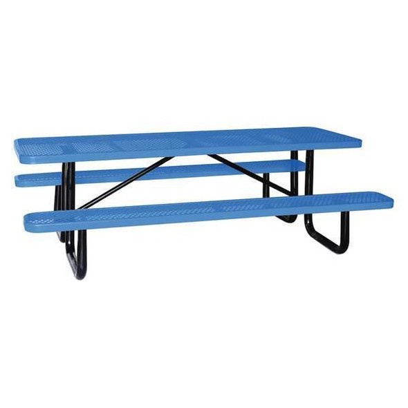 Picnic Table, 96 in L x 62 in W x 29-5/8 in H, Blue, Steel/Thermoplastic Coated
